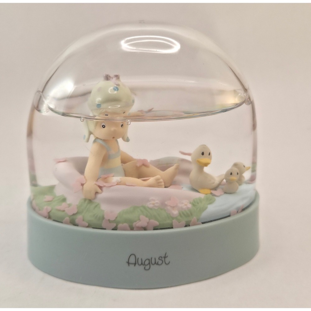Precious Moments August Water Globe Girl with Ducks Blue Pastel Resin 4in
